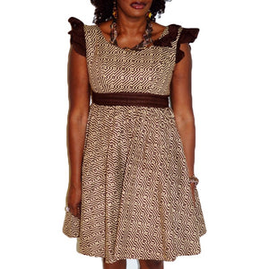 Soflo Beige And Brown African Midi Dress - Zabba Designs African Clothing Store