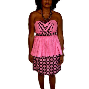 Beach Pink Brown Strapless Peplum African Skirt Set - Zabba Designs African Clothing Store
