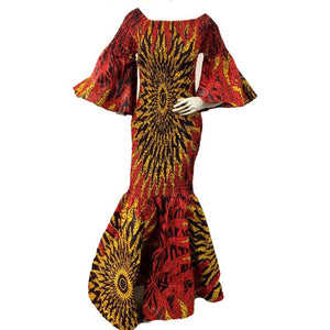 Angie Red African  Print Maxi Dress - Zabba Designs African Clothing Store
