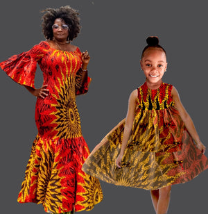 Angie Red African  Print Maxi Dress - Zabba Designs African Clothing Store