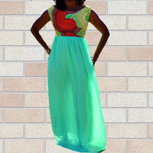 Seedy Green Maxi Chiffon Dress - Zabba Designs African Clothing Store