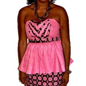 Beach Pink Brown Strapless Peplum African Skirt Set - Zabba Designs African Clothing Store