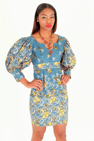 Yolo African Dress With Gray And Silver Print - Zabba Designs African Clothing Store