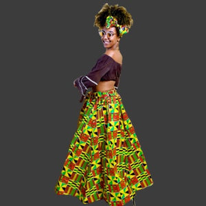 HIBISCUS  African Kente Print Maxi Skirt - Zabba Designs African Clothing Store