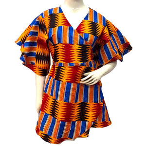 Flash Orange Kente African Print Wrap Blouse - Zabba Designs African Clothing Store