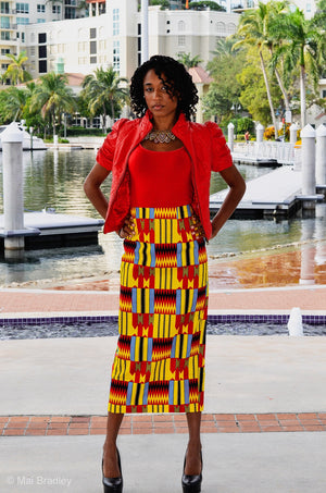 Ansu African Kente Print Pencil Skirt - Zabba Designs African Clothing Store