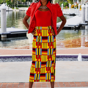 Ansu African Kente Print Pencil Skirt - Zabba Designs African Clothing Store