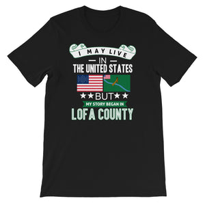 I May Live In The United States But My Story Began In Lofa County Flag T-Shirt - Zabba Designs African Clothing Store