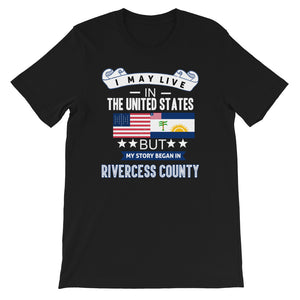 I May Live In The United States But My Story Began In Rivercess County Flag T-Shirt - Zabba Designs African Clothing Store