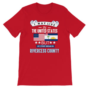 I May Live In The United States But My Story Began In Rivercess County Flag T-Shirt - Zabba Designs African Clothing Store